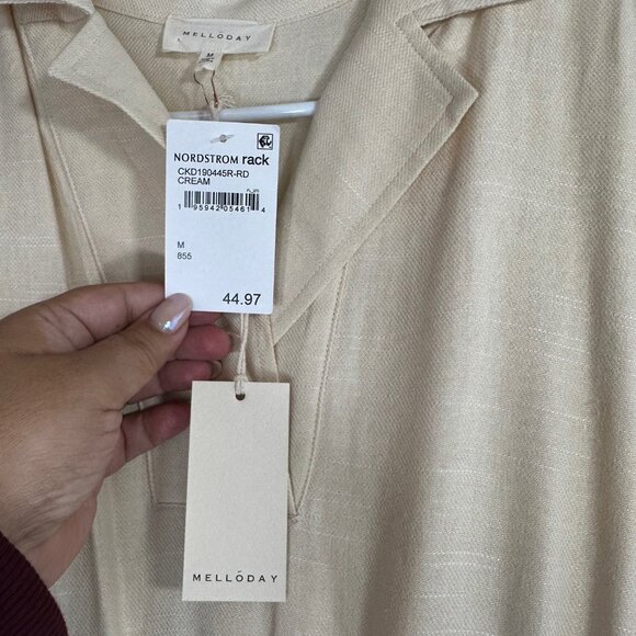Melloday Notch Collar Short Sleeve Midi Cream Dress M - NEW - Picture 6 of 14